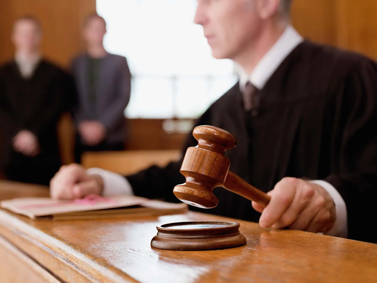 Courtroom with focus on gavel